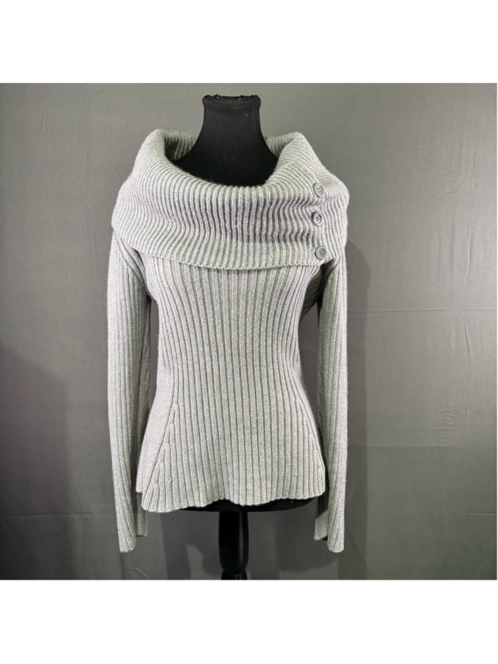 Paola Frani Sweater W S Ribbed Cowl Neck Quiet Luxury Corpcore Neutral Gray